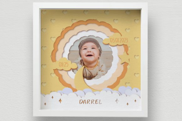 3D Baby Photo Frame Shadow Box SVG: A Multi-Layered Design Asset