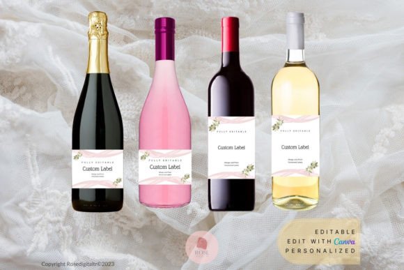 Bridal Shower Champagne and Wine Label: Digital Templates for Personalized Celebrations