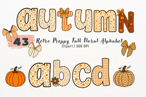 Embrace Autumn with Preppy Retro Floral Alphabet PNGs