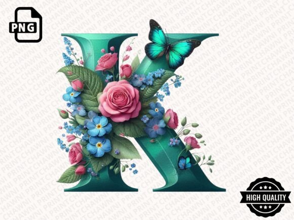 Enhance Projects with Roses & Butterflies Alphabet Clipart