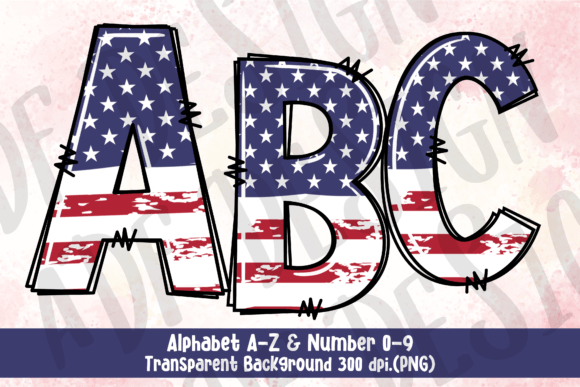 USA Flag Doodle Alphabet Letters: A Creative Asset